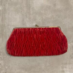 Vintage Red Satin Clutch Kiss Lock Evening Bag Retro Formal